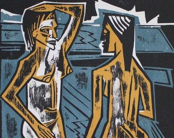 MAX PECHSTEIN - "Two Languages" - Original Woodcut, 1976