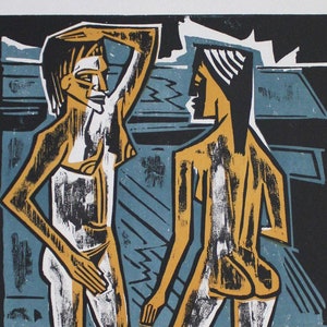 MAX PECHSTEIN - &quot;Two Languages&quot; - Original Woodcut, 1976