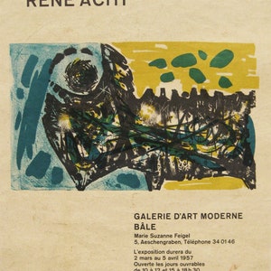 René Charles Acht - &quot;Galerie D&#39;arte Moderne Bale&quot; - Original Colour Lithograph Exhibition Poster - 1957