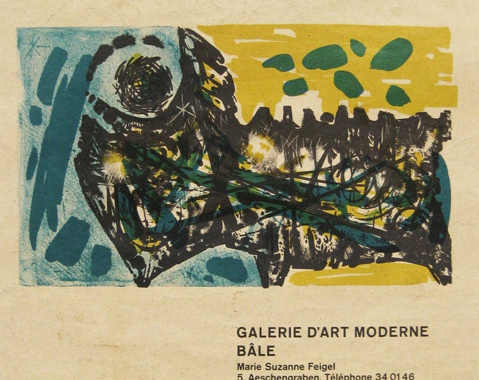 René Charles Acht - "Galerie D'arte Moderne Bale" - Original Colour Lithograph Exhibition Poster - 1957