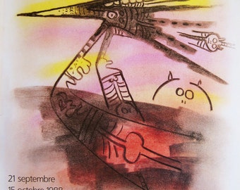 Wifredo Lam - "Pastels" - Vintage Limited Edition Collectible Original Exhibition Poster - 1988