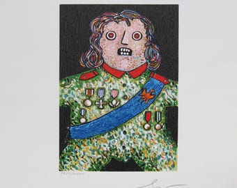 Enrico Baj  - "The Small General" - Hand signed Lithograph with emboss - 1982