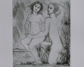 Nicola Sene  - "Couple" - Hand signed Color Etching ,1980