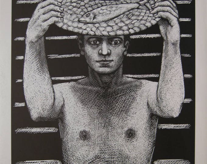 Robert Llimos -  "The successful Catch" - Handsigned Linocut, 1985
