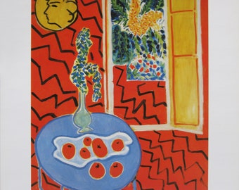 Henri Matisse - "Red Interior Still Life On Blue Table" - Colour Offset lithograph - 1986