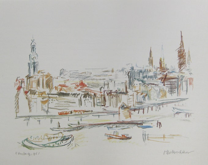 Oskar Kokoschka - "Hamburg" - Colour Offset Lithograph, 1961