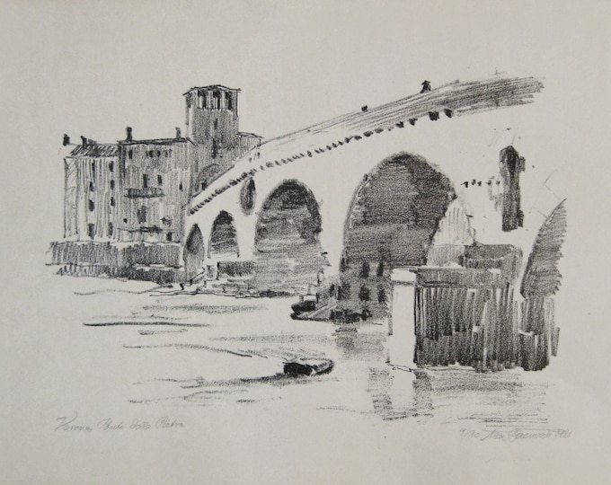 Alexander Baerwald - "Verona, Ponte della Pietra" - Hand signed Lithograph - 1922 (S/N - 9/30)