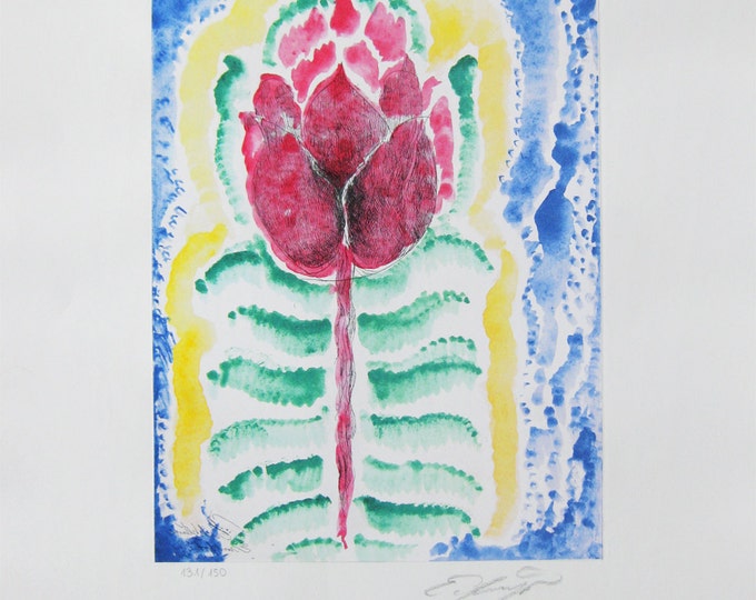 Ernst Fuchs - "Die Morgenrot Rose" - Hand signed Color Etching