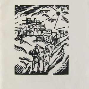 Wilhelm Plünnecke - &quot;Travelers&quot; - Original Woodcut - 1919
