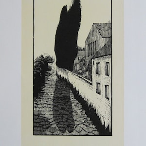 Eduard Albrecht - &quot;Village Road&quot; - Original Woodcut - 1988