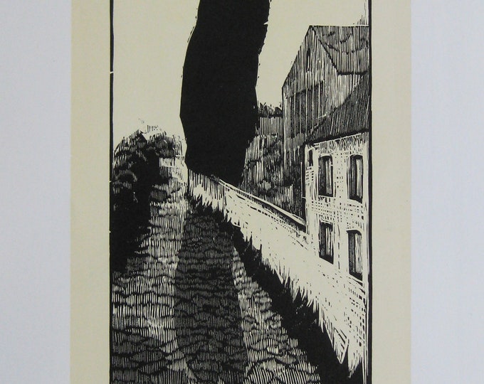 Eduard Albrecht - "Village Road" - Original Woodcut - 1988