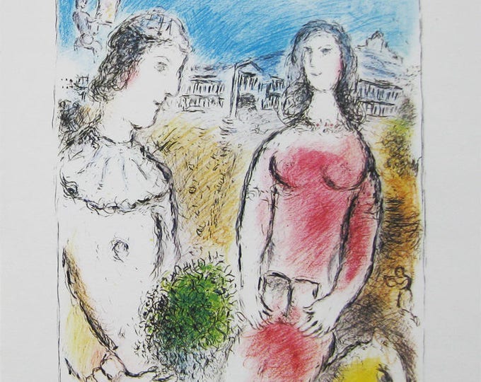Marc chagall - "La Couple au Crepuscule" - Limited Edition Print - Mourlot, DLM 246 - 1981
