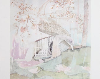 Anton Krajnc - "Spiral Staircase and Waterlilies" - Lithograph - Handsigned