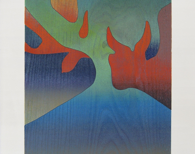 Franz Eggenschwiler - "Bull Sign" - Colour Woodcut  - 1995