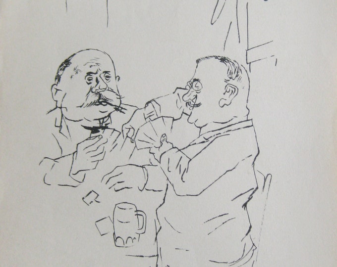 GEORGE GROSZ - "Card Players" - Original Offset Lithograph (Ecce Homo), 1923