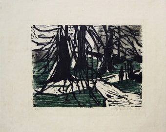 Wolff Buchholz - "Forest" - Handsigned Colour Linocut, 1958 (S/N - V/VI)