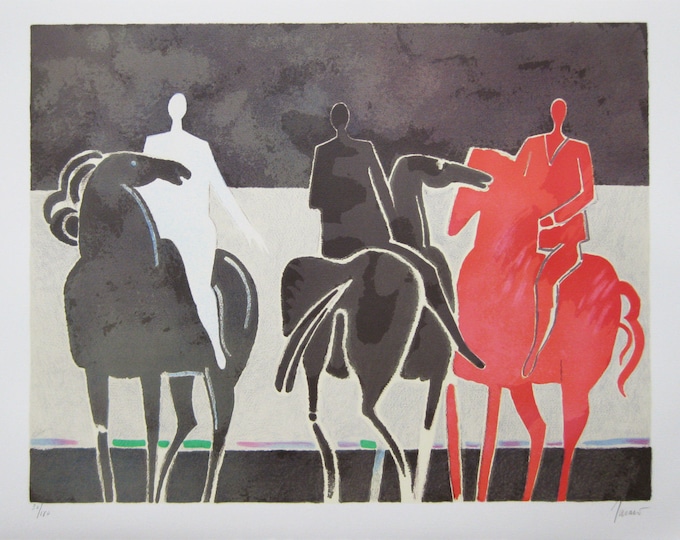 Albert Zavaro  - "Les trois cavaliers" - Handsigned Lithograph on Arches