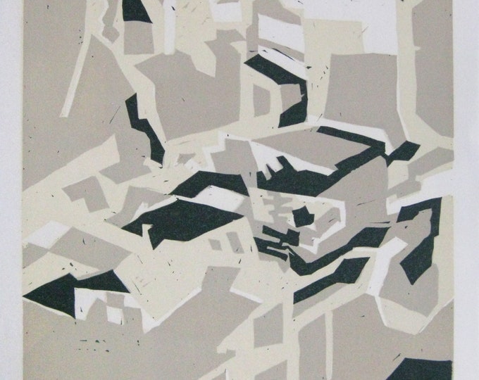 Barbara Keidel - "Composition"- Handsigned Linocut - 1980