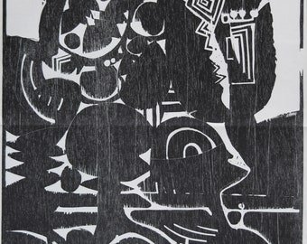 Carlos Duss - "Composition" - Original Woodcut - 1976