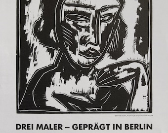 Otto Möller  - Otto Herbig - Bernhard Klein - "Madchen Kopf (1922)" - Original Woodcut Poster - 1986/87