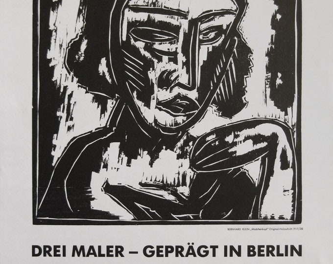 Otto Möller  - Otto Herbig - Bernhard Klein - "Madchen Kopf (1922)" - Original Woodcut Poster - 1986/87