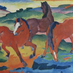 Franz Marc - "Caballos pastando IV - Caballos rojos" - Facsímil antiguo - 1962