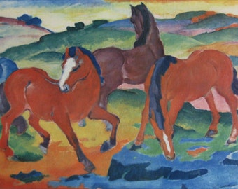 Franz Marc - "Grazing Horses IV - Red Horses" - Vintage Facsimile - 1962