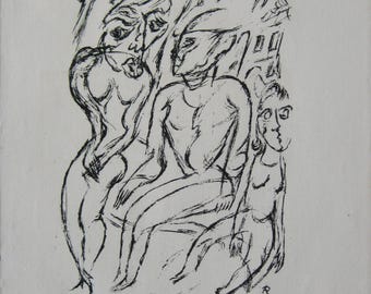Walther Ruttmann - 'Couple with Child' - Original Lithograph, 1919
