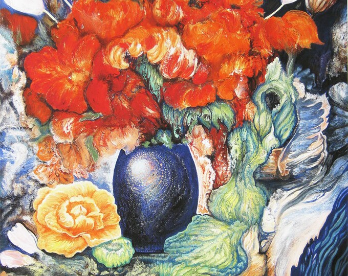 Ernst Fuchs - "Bouquet with white tulips" - Handsigned Giclée on Canvas (S/N - 56/300)