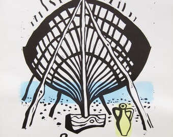 Richard Seewald  - "Greek Shipyard" - Aquarell on Lithograph, Hand Signed, 1974