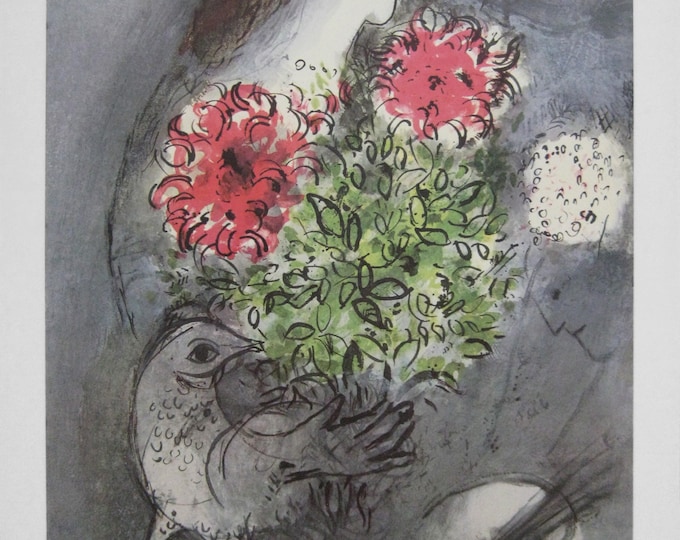 Marc Chagall - "Femme, Bouquet et Oiseau" - Vintage Offset Lithograph