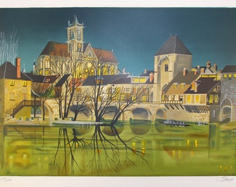 Jean-Luc Lecoindre   - "Banque de la rivière" - Hand signed Lithograph on Arches