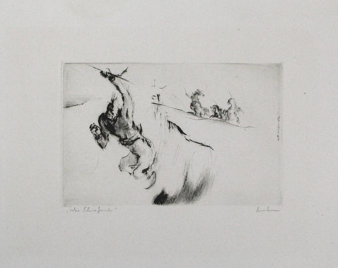 Friedrich Heubner - The Warrior - Hand signed Etching 1952