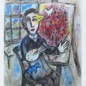 Marc chagall -  &quot;Le peintre-oiseau&quot; - Limited Edition Print - Mourlot, DLM 225 - 1977