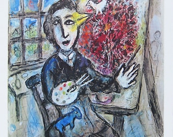 Marc chagall -  "Le peintre-oiseau" - Limited Edition Print - Mourlot, DLM 225 - 1977