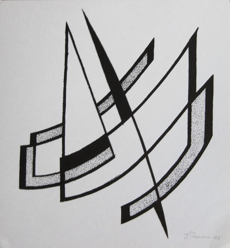 Hand Signed Screen Print Geometrick Compostion 1948 Italo Primi