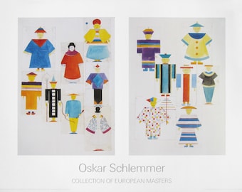 Oskar Schlemmer - "The Nightingale, Eight Figurines, The Nightingale, Seven Figurines" - Colour Offset Lithograph - 1994