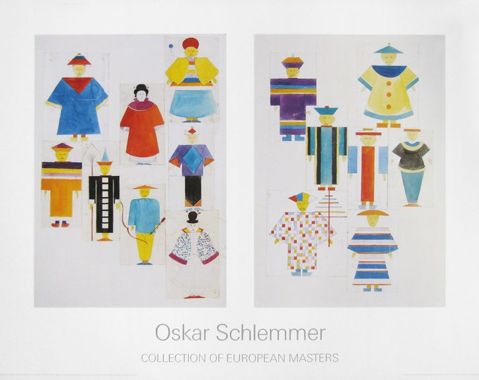Oskar Schlemmer - "The Nightingale, Eight Figurines, The Nightingale, Seven Figurines" - Colour Offset Lithograph - 1994