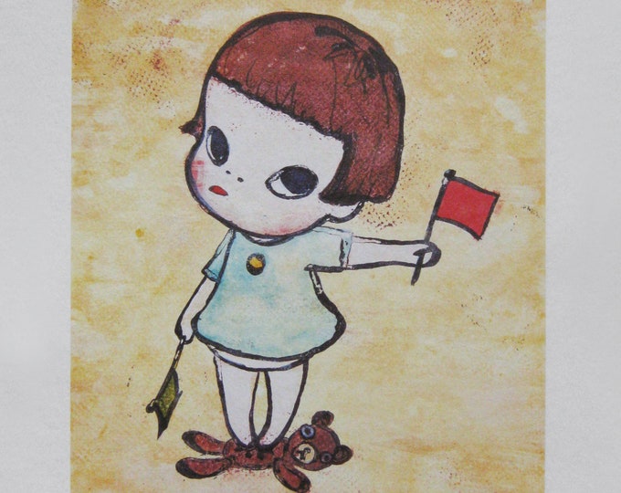 YOSHISTOMO NARA - 'Girl with Signal Flags' - Original Offset Lithograph