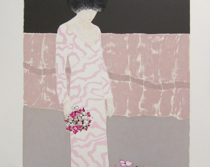 André Vigud  - "Femme avec fleurs II" - Handsigned Lithograph