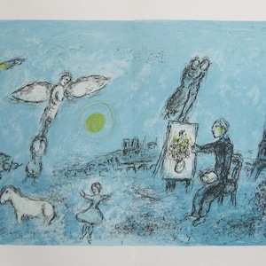 Marc chagall -  &quot;Le peintre et son Double&quot; - Original Colour Lithograph - Mourlot, DLM 246 - 1981