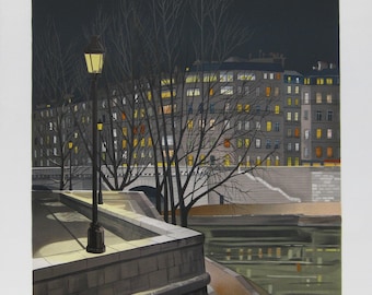 Jean-Luc Lecoindre   - "Au bord du quai" - Hand signed Lithograph on Arches (S/N - XCII/CLXXV)