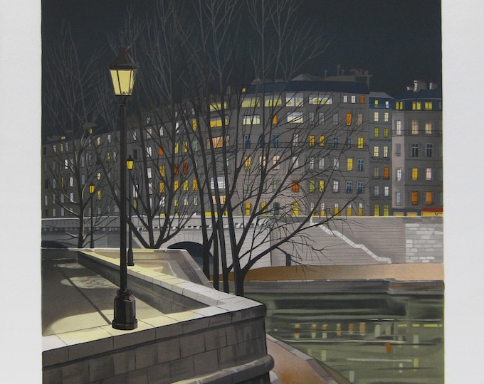 Jean-Luc Lecoindre   - "Au bord du quai" - Hand signed Lithograph on Arches (S/N - XCII/CLXXV)