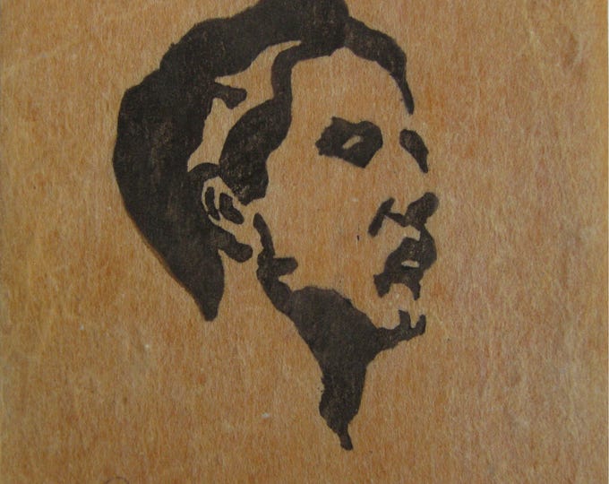 Alwis Rossbach - "Portrait" - Handsigned Hand Signed Woodcut on Felt, 1919