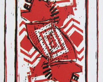 Barbara Keidel - "Composition"- Original Linocut - 1979