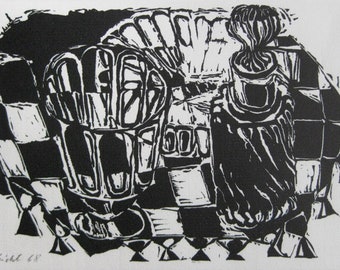 Barbara Keidel - "Composition"- Handsigned Linocut - 1968