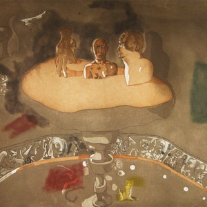 Jorge Castillo - "Mano hombres y friso" - XXL Handsigned Colour Etching - 1991