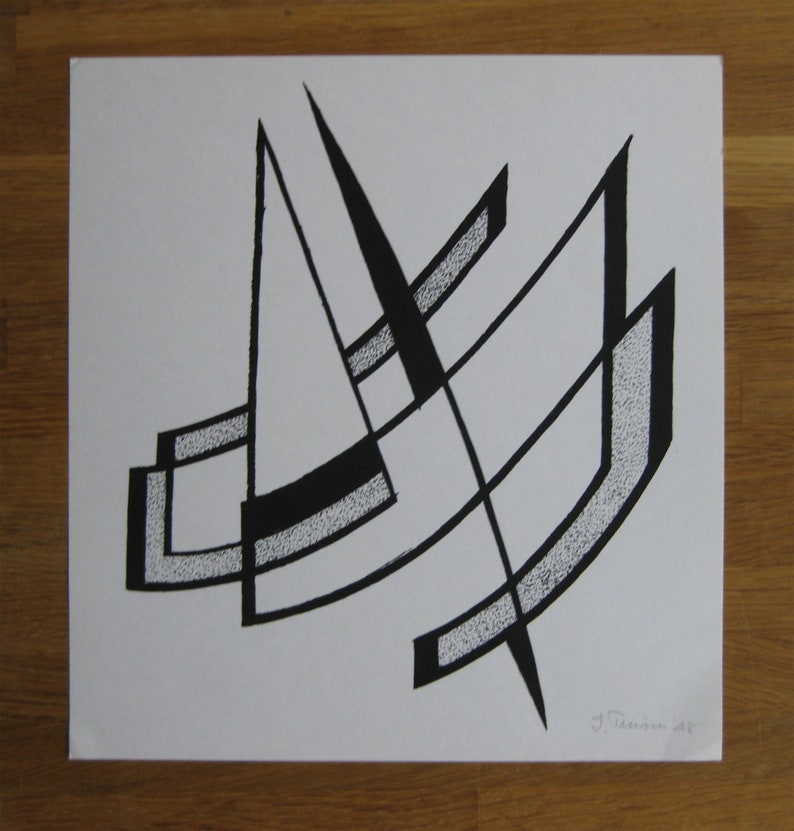 Hand Signed Screen Print Geometrick Compostion 1948 Italo Primi