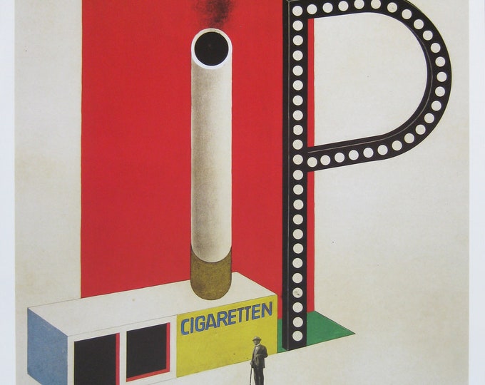 Herbert Bayer - "erkauf- und Werbekiosk, Zigarettenmarke P" - Colour Offset Lithograph Poster