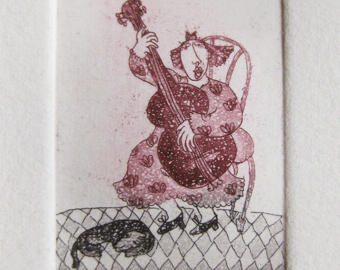 Christine Thouzeau - "Guitariste" - Hand Signed Etching (S/N - 78/99)
